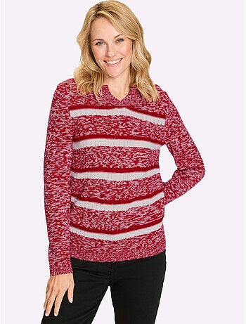 Pull à manches longues avec col arrondi et rayures classiques - Taille standard - Moda Vilona