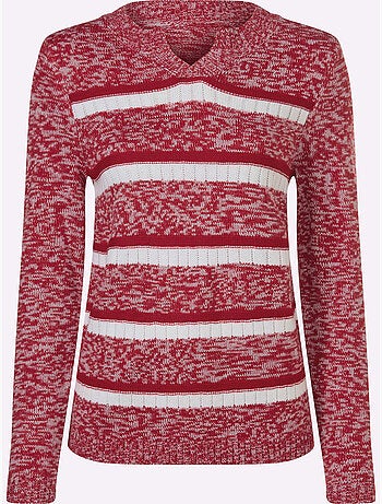 Pull à manches longues avec col arrondi et rayures classiques - Taille standard - Moda Vilona