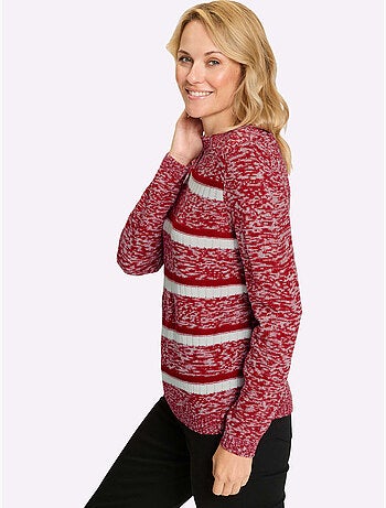 Pull à manches longues avec col arrondi et rayures classiques - Taille standard - Moda Vilona