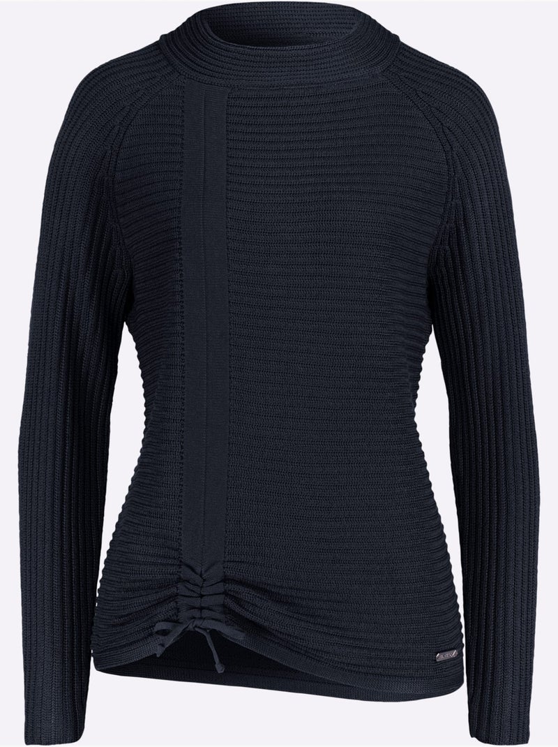 Pull à manches longues avec col montant et détails côtelés - taille standard - witt Bleu marine - Kiabi
