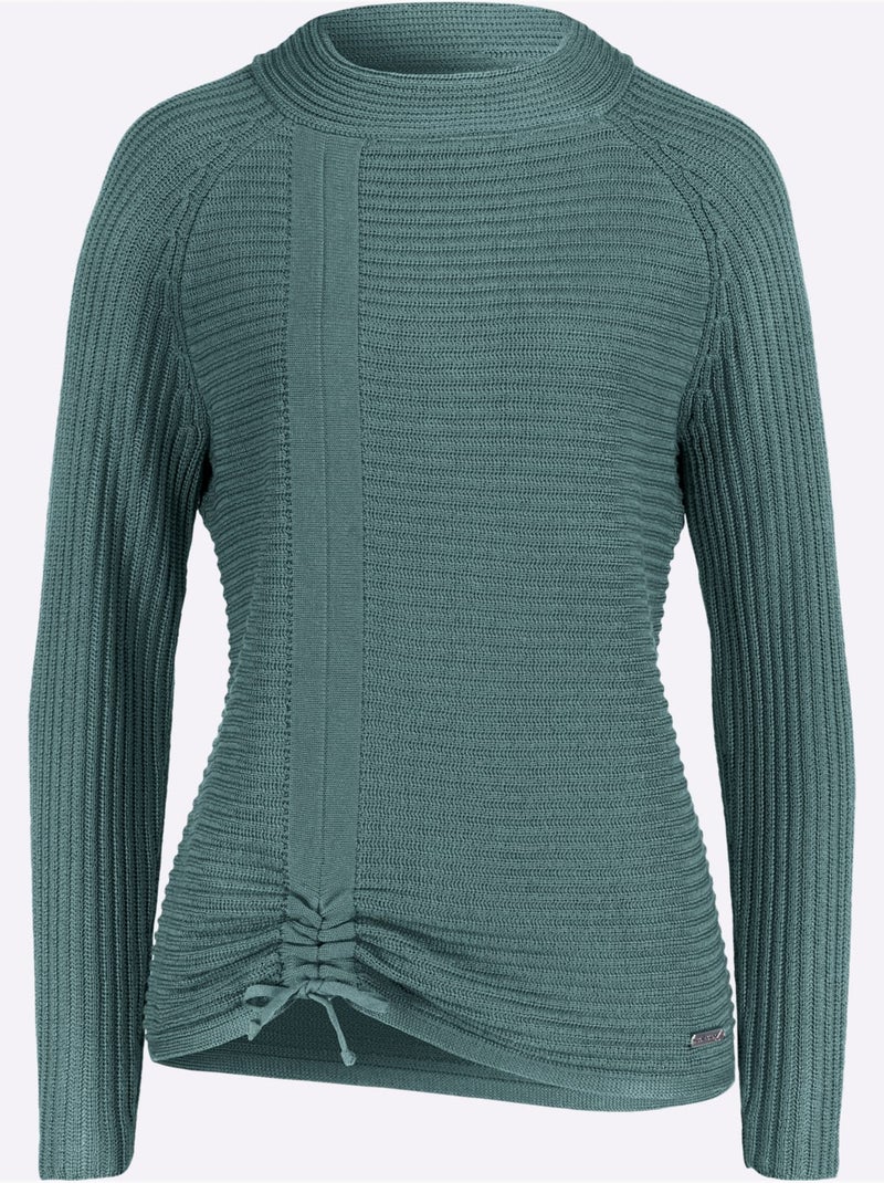 Pull à manches longues avec col montant et fronce devant - taille standard - witt Vert jade - Kiabi