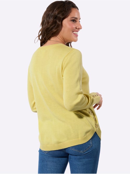 Pull à manches longues avec col rond et boutons décoratifs aux manches - Taille standard - Witt - Kiabi