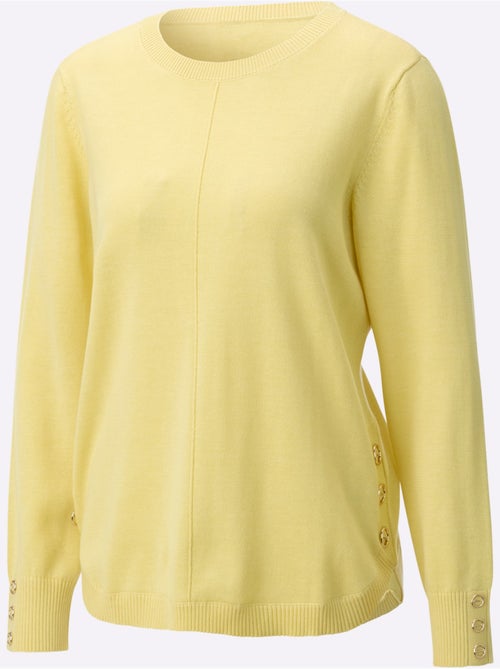 Pull à manches longues avec col rond et boutons décoratifs aux manches - Taille standard - Witt - Kiabi
