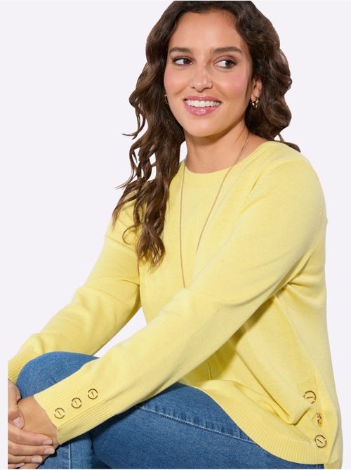 Pull à manches longues avec col rond et boutons décoratifs aux manches - Taille standard - Witt - Kiabi