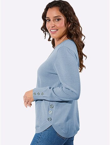 Pull à manches longues avec col rond et boutons décoratifs - Taille standard - Witt