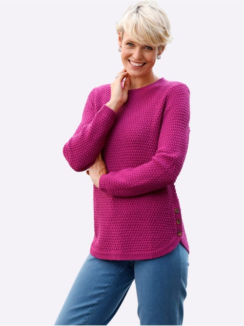 Pull à manches longues avec col rond et motifs tricotés décoratifs - Taille standard - Moda Vilona - Kiabi