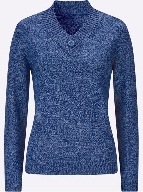 Pull à manches longues avec col V et bouton décoratif en tricot doux - Taille standard - Moda Vilona - Kiabi