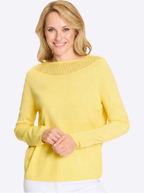 Pull à manches longues avec encolure en U et finitions côtelées - Taille standard - Moda Vilona - Kiabi