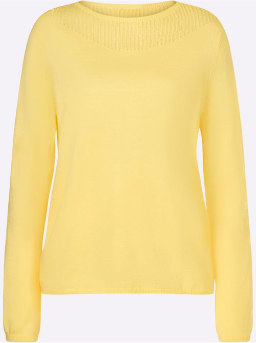 Pull à manches longues avec encolure en U et finitions côtelées - Taille standard - Moda Vilona - Kiabi