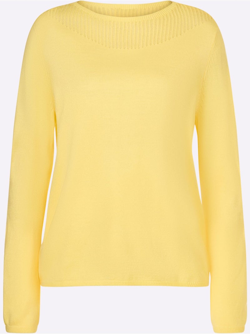Pull à manches longues avec encolure en U et finitions côtelées - Taille standard - Moda Vilona Jaune citron - Kiabi