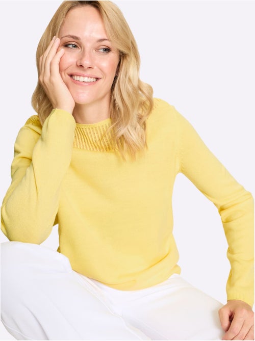 Pull à manches longues avec encolure en U et finitions côtelées - Taille standard - Moda Vilona - Kiabi