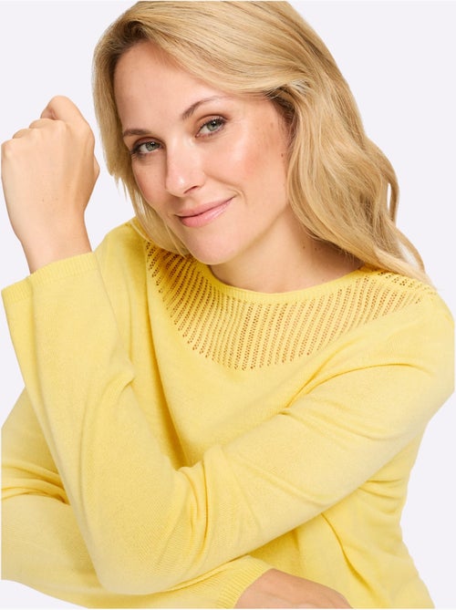 Pull à manches longues avec encolure en U et finitions côtelées - Taille standard - Moda Vilona - Kiabi