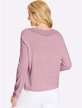 Pull à manches longues avec encolure en u et motif ajouré - taille standard - moda vilona