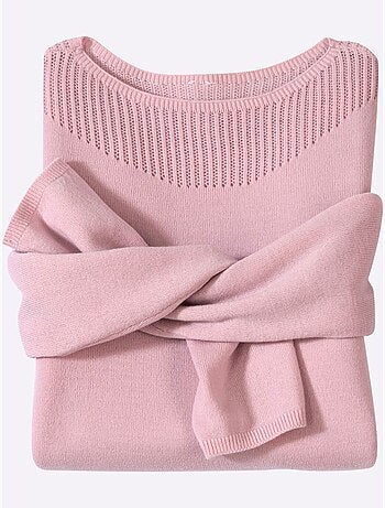 Pull à manches longues avec encolure en u et motif ajouré - taille standard - moda vilona