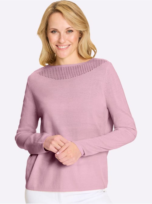 Pull à manches longues avec encolure en U et motif ajouré - Taille standard - Moda Vilona - Kiabi