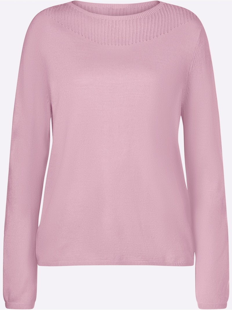 Pull à manches longues avec encolure en U et motif ajouré - Taille standard - Moda Vilona Rose - Kiabi