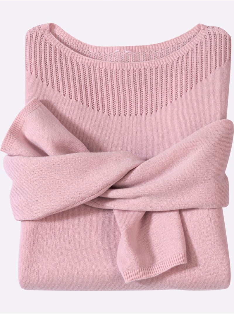 Pull à manches longues avec encolure en U et motif ajouré - Taille standard - Moda Vilona Rose - Kiabi