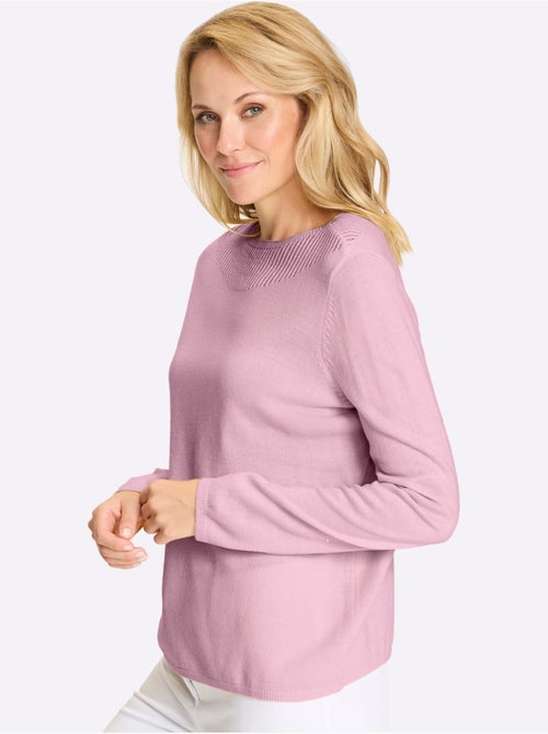 Pull à manches longues avec encolure en U et motif ajouré - Taille standard - Moda Vilona - Kiabi
