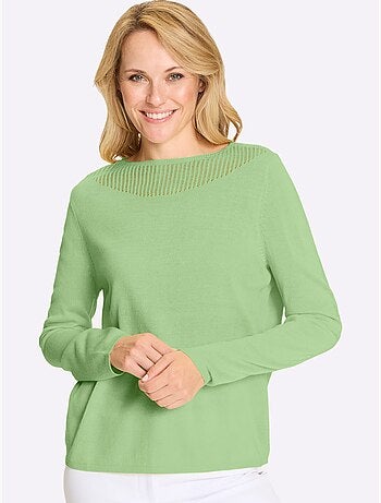 Pull à manches longues avec encolure U et finitions côtelées - Taille standard - Moda Vilona