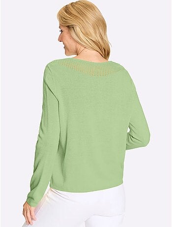 Pull à manches longues avec encolure U et finitions côtelées - Taille standard - Moda Vilona