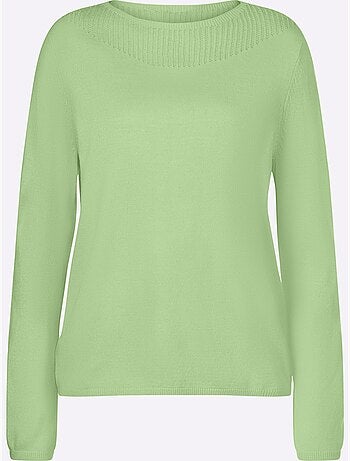 Pull à manches longues avec encolure U et finitions côtelées - Taille standard - Moda Vilona