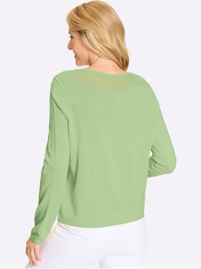 Pull à manches longues avec encolure U et finitions côtelées - Taille standard - Moda Vilona Gris Vert clair - Kiabi