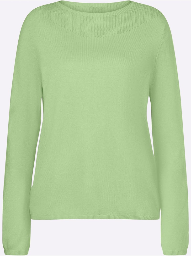 Pull à manches longues avec encolure U et finitions côtelées - Taille standard - Moda Vilona Gris Vert clair - Kiabi