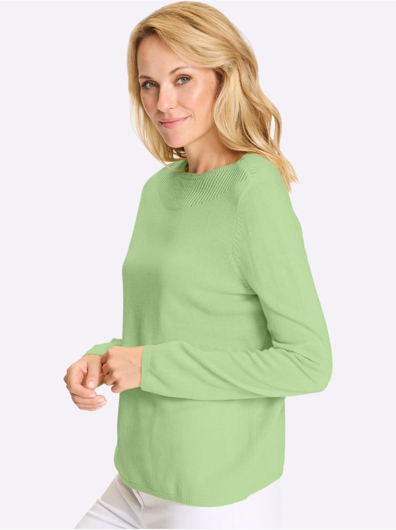 Pull à manches longues avec encolure U et finitions côtelées - Taille standard - Moda Vilona Gris Vert clair - Kiabi