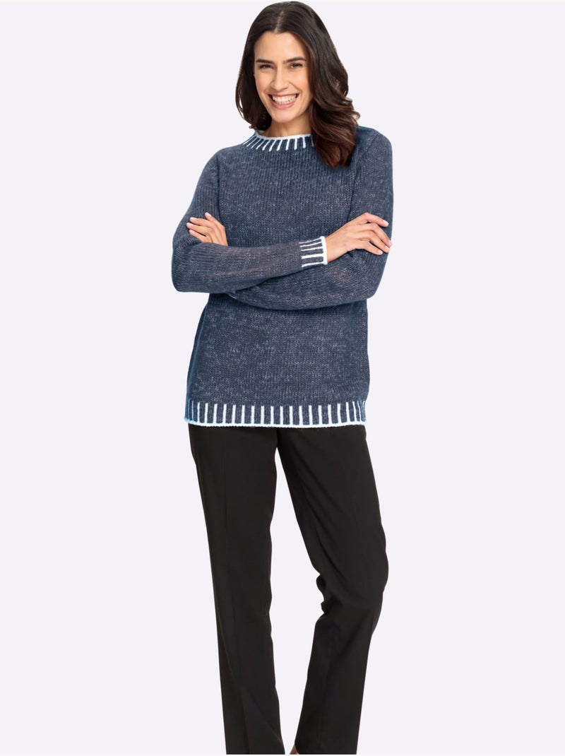 Pull à Manches Longues Avec Laine - Taille Standard - Witt Bleu - Kiabi