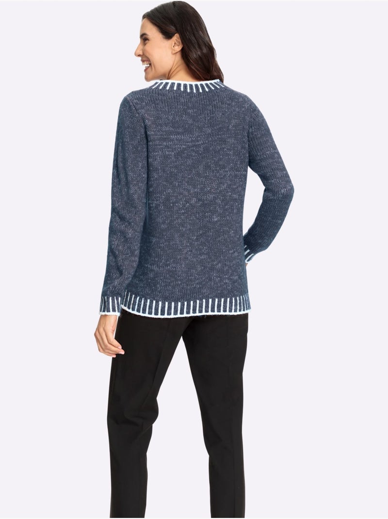 Pull à Manches Longues Avec Laine - Taille Standard - Witt Bleu - Kiabi