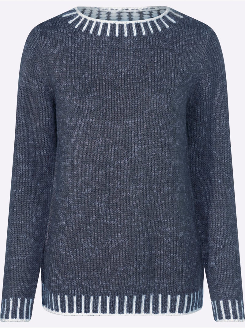 Pull à Manches Longues Avec Laine - Taille Standard - Witt Bleu - Kiabi
