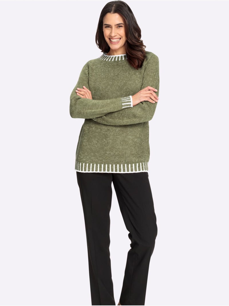 Pull à Manches Longues Avec Laine - Taille Standard - Witt Vert clair - Kiabi