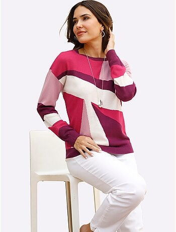 Pull à Manches Longues Tricot Intarsia De Qualité - Taille Standard - Moda Vilona
