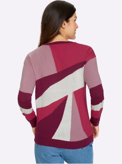 Pull à manches longues avec motif géométrique et finitions côtelées - Taille standard - Moda Vilona - Kiabi