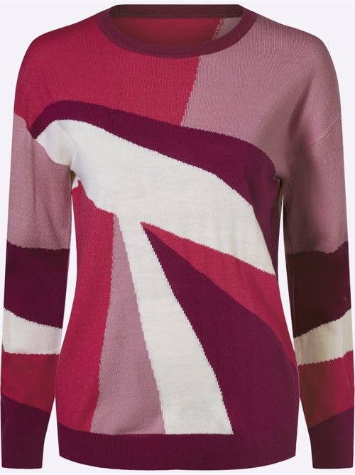 Pull à manches longues avec motif géométrique et finitions côtelées - Taille standard - Moda Vilona - Kiabi