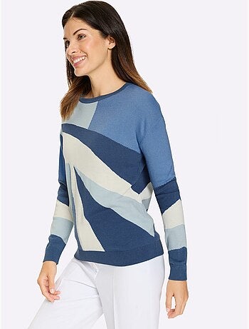 Pull à Manches Longues Tricot Intarsia De Qualité - Taille Standard - Moda Vilona