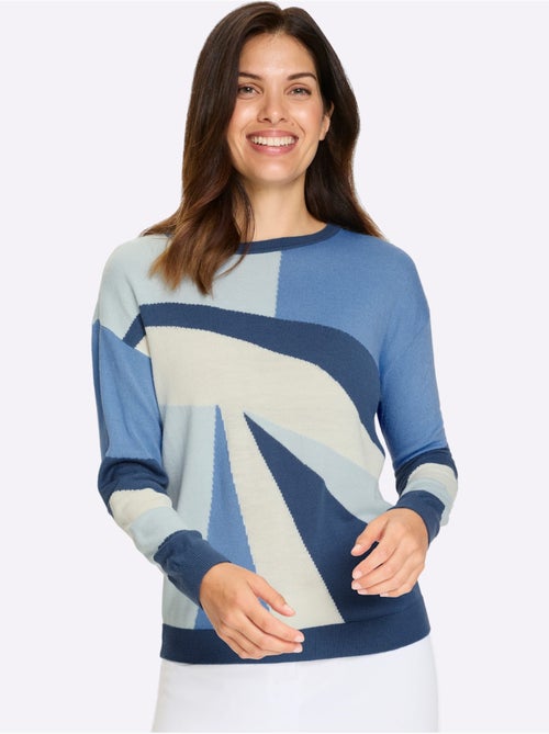 Pull à manches longues avec motif jacquard et finitions côtelées - Taille standard - Moda Vilona - Kiabi