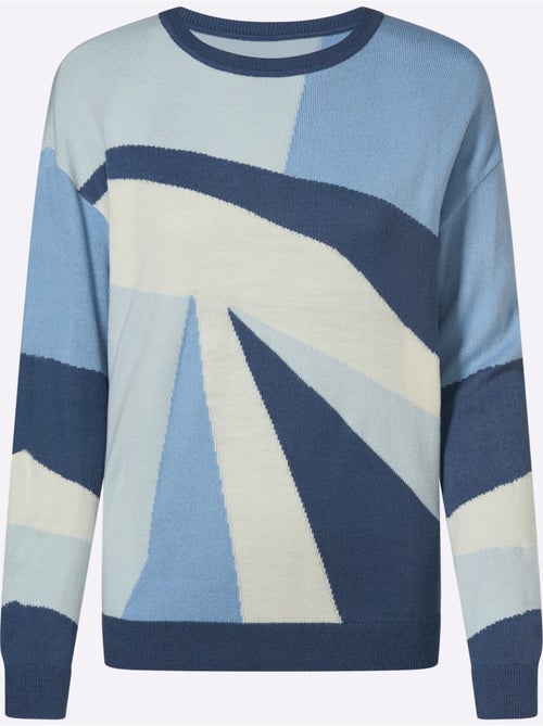 Pull à manches longues avec motif jacquard et finitions côtelées - Taille standard - Moda Vilona - Kiabi
