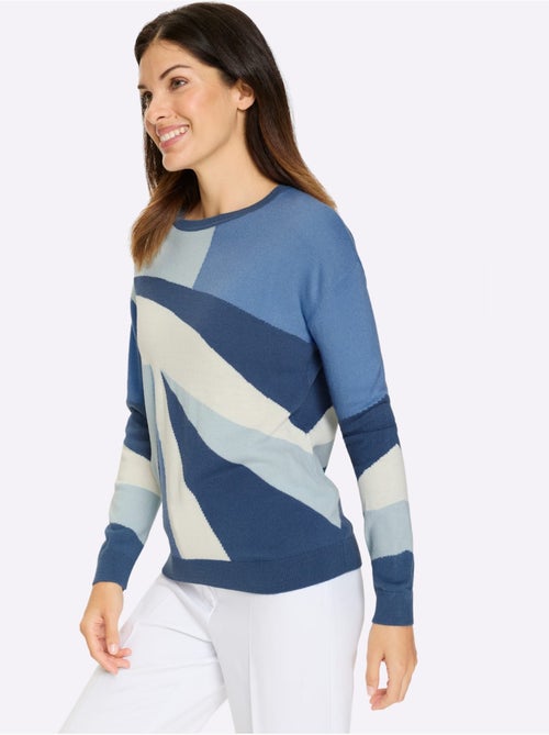 Pull à manches longues avec motif jacquard et finitions côtelées - Taille standard - Moda Vilona - Kiabi