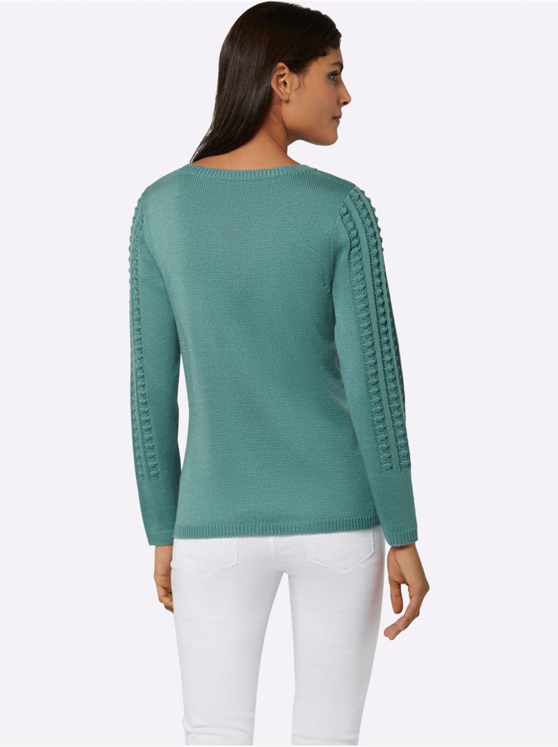 Pull à manches longues avec motif tricoté 3D et encolure ronde - Taille standard - Moda Vilona Vert Sauge - Kiabi