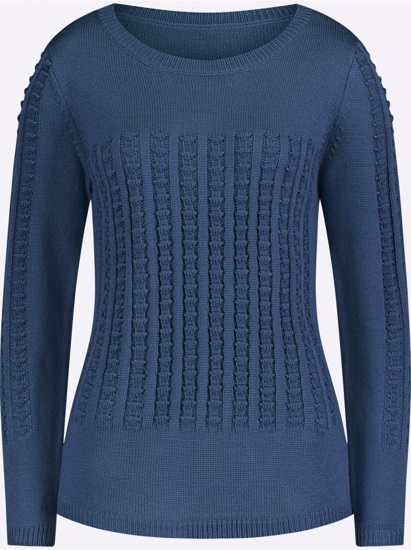 Pull à manches longues avec motif tricoté en 3d - taille standard - moda vilona Bleu jean - Kiabi