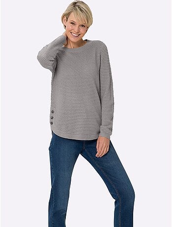 Pull à manches longues avec motif tricoté et ourlet arrondi - Taille standard - Moda Vilona