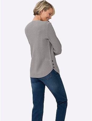 Pull à manches longues avec motif tricoté et ourlet arrondi - Taille standard - Moda Vilona