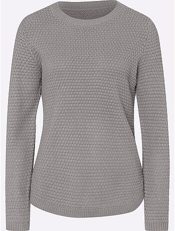 Pull à manches longues avec motif tricoté et ourlet arrondi - Taille standard - Moda Vilona