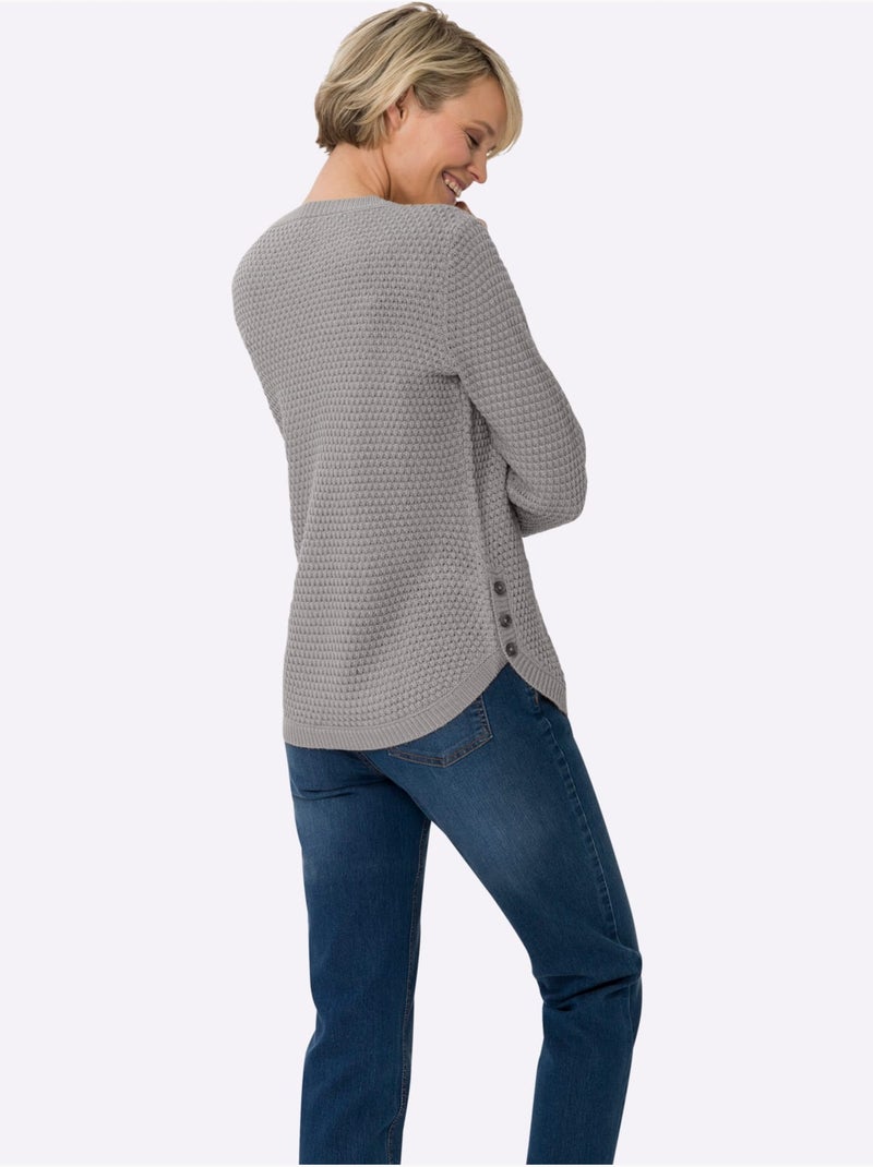 Pull à manches longues avec motif tricoté et boutons décoratifs - Taille standard - Moda Vilona Gris foncé - Kiabi