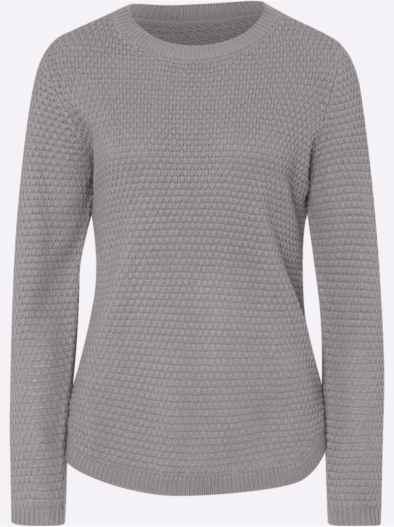 Pull à manches longues avec motif tricoté et boutons décoratifs - Taille standard - Moda Vilona Gris foncé - Kiabi