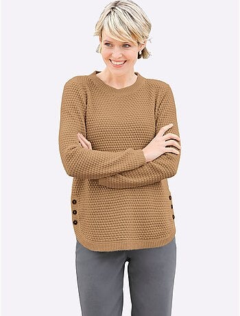 Pull à manches longues avec motif tricoté et ourlet arrondi - Taille standard - Moda Vilona