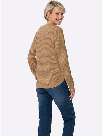Pull à manches longues avec motif tricoté et ourlet arrondi - Taille standard - Moda Vilona
