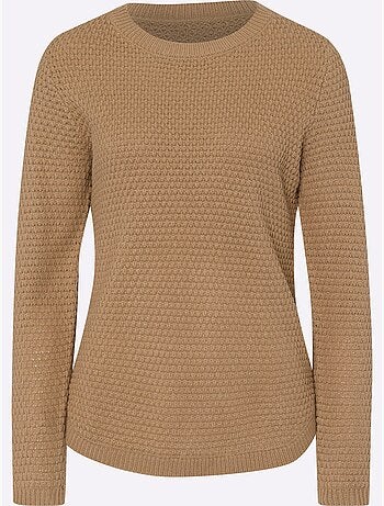 Pull à manches longues avec motif tricoté et ourlet arrondi - Taille standard - Moda Vilona