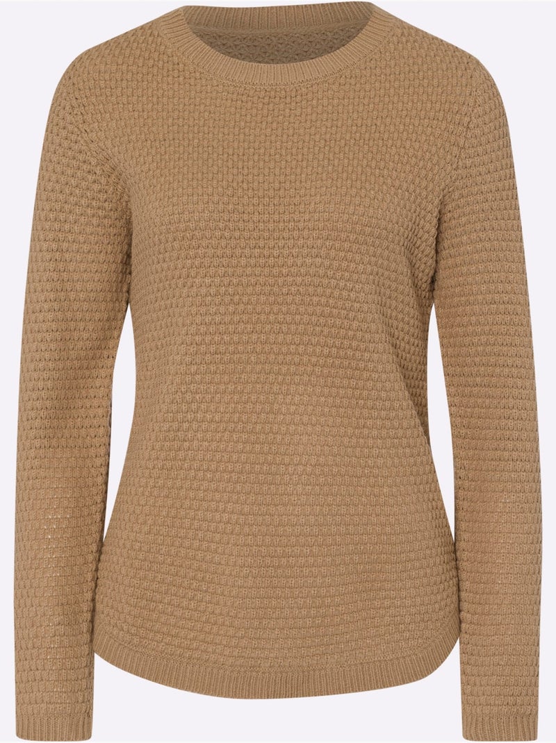 Pull à manches longues avec motif tricoté et ourlet arrondi - Taille standard - Moda Vilona Doré - Kiabi